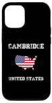 Coque pour iPhone 14 Pro Conception de carte vintage du drapeau américain de Cambridge, États-Unis