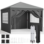 Tonnelle Jardin Pliable 3x3,Tonnelle Pliante avec Oxford 420D,Tente Jardin Pliable,Imperméable,Tente de Fête,Tente avec 4 Parois Latérales,Pavillon de Jardin,Protection UV 50+,pour Le Camping,Gris