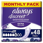 Always Discreet Incontinence Pads Plus Women, Ultimate Day, 48 High Absorbency