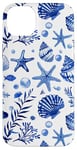 Coque pour iPhone 14 Plus Été côtier bleu coquillage, étoile de mer, femme