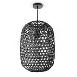 Paco Home - Suspension Bambou Salle à Manger Lampe En Osier Suspendue Papier Osier Boho E27 Noir (Ø30cm), Lampe à suspension - Type 1