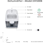 Sähköinen ilmankuivaaja 600 ml Ilmankuivaajat Kosteuden imejät Vesisäiliö Mini Kannettava ilmankuivaaja kotiin, kylpyhuoneeseen, makuuhuoneeseen, toimistoon, komeroon, keittiöön