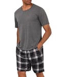 Uniexcosm Pyjama Homme Court Coton Ensemble Pyjama Homme Short Col Rond Manches Courtes Pyjama Haut et Bas Homme Ete avec Poches Latérales A-Gris Foncé M