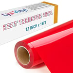 Lya Vinyl 15FT Heat Transfer Vinyl, Red Iron on Vinyl Roll for Cricut, Silhouette Cameo, Red HTV Vinyl for DIY Fabric, Clothes, Bags, and Other Textiles