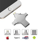 Clé USB iPhone, Cle USB 32 Go pour iphone iPadExtension USB Métal Argenté USB 2.04 in 1 Flash Drive pour iPhone/ iPad/ iPod/ And