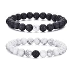 Bracelet œil de tigre pour hommes, ensemble de bracelets de perles en pierre naturelle de 8MM, bracelets extensibles en pierre de lave, réglables, en perles de cristal noir, cadeaux pour hommes