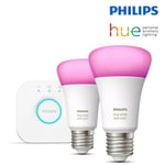 Philips Hue White & Colour E27 Twin Bulb Starter Kit - Wireless Lighting Set