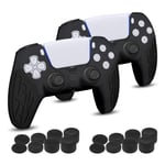 Newseego PS5 Silicone Controller Skin Case [2 Pack], Different Texture Anti-Slip Cover Protectors + 16 Thumb Grips Protective Cover Compatible with Sony PlayStation 5 DualSense Controller(Black+Black)