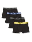 DIM Boxer Homme Mix and Colors Coton Stretch x4, Noir ceinture jaune/bleu/gris, L