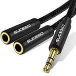 SUCESO 3.5mm Headphone Splitter 3.5mm Male to 2 Dual 3.5mm Female Earphone Jack Adapter Headset Splitter Stereo Audio Y Splitter Compatible with iPhone Samsung PS4 Switch Tablets PC Laptop MP3-1M