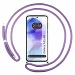 Tumundosmartphone Étui pendentif transparent pour Samsung Galaxy A55 5G avec cordon violet