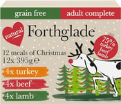 Forthglade Christmas Wet Dog Food Variety Pack (12 x 395g Trays) - Adult Dogs 1 Years+, Turkey, Beef & Lamb With Vegetables, Grain Free Stomach Sensitive Dog Food, Hypoallergenic Dog Food