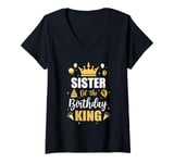 Womens Sister Of The Birthday King Boys Men Bday Party For Him V-Neck T-Shirt