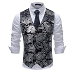 Allthemen Mens V- printed Business Casual Guld Silver Suit Väst