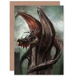 Wee Blue Coo FANTASY DRAGON RIDER KNIGHT BLANK GREETINGS BIRTHDAY CARD ART