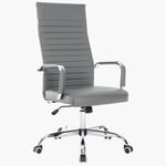 Chaise de Bureau en Simili Cuir Gris Fauteuil Bureau Pivotant Piètement Chromé