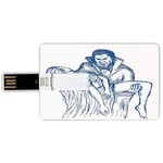 32G USB Flash Drives Credit Card Shape Vampire Memory Stick Bank Card Style Count Dracula in Cape Carrying His Prey Victim Woman Sketchy Halloween Artwork,Blue and White Waterproof Pen Thumb Lovely Ju