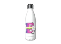 Snoopy-Bouteille d'eau en Acier Inoxydable Snoopy, Fermeture Hermétique, avec Motif Lettre E Multicolore, 550 ml, Couleur Blanche, Produit Officiel (CyP Brands)