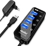 Hub USB 3.0 alimenté, Hub USB à 4 Ports multiprise avec commutateurs individuels Marche/arrêt - Adaptateur d'alimentation Inclus