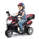 DREAMADE Moto pour Enfant 3-7 Ans avec 3 Roues, Véhicule Électrique 6 V Charge Max. 25 KG, 82 x 36 x 52,5 CM, avec Phare LED & Musique, Vitesse 3 km/h, Marche Avant/Arrière (Noir)