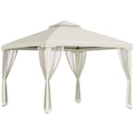 Garden Gazebo 3X3X2,6M Paviljong Trädgårdstält Med 4 Sidoväggar, Väderbeständig, Metall + Polyester, Krämvit