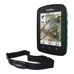 TwoNav Terra + Chest Heart rate monitor, GPS bike computer with 3.7-inch wide screen for mountain, hiking, MTB, bicycle with maps included. Colour Turquoise