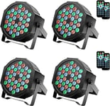 Projecteurs LED Par 4 Pcs, LUNSY 36 LED Lampe de Scène Lumière Fête RGB Lumière Disco avec Télécommande DMX512, Projecteur avec 7 Modes d'éclairage pour scène DJ fête Spectacle Bar Halloween