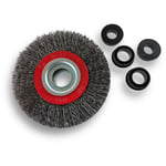 Brosse circulaire acier ø 100 mm Epaisseur 3 rangs Fil dur 0.30 mm ondulé Alésage 16 mm Touret meuleuse affûteuse ponceuse Brossage décapage