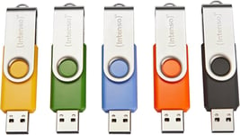 Basic Line Lot De 5 Clés Usb 2.0 32 Go Avec Étiquettes Pratiques, Jaune, Vert, Noir, Bleu + Orange, Avec Anse En Métal Argenté