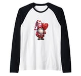 Funny Valentines Gnome Dad Graphic With Red Heart Lollipops Raglan Baseball Tee