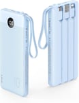 VRURC 10000mAh Power Bank With Built in Cables,USB C Battery Pack Blue 