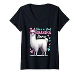 Womens She's A Bad Funny Joke Grandma Cute Llama Mother's Day Farm V-Neck T-Shirt