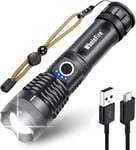 Lampe de Poche LED, Puissante Lampe Torche Très Lumineuse 10000 Lumens avec Batterie, Étanche Rechargeable par USB 5 Modes pour Camping, Randonnée, Activités de Plein Air