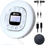 KLIM Journey + Portable CD Player Walkman with Long-lasting Battery + NEW + With Headphones + Radio FM + Compatible MP3 CD Player Portable + SD Card, FM Transmitter, Bluetooth + Ideal for cars - White