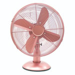 Daewoo 12” Desk Fan Rose Gold 3 Speed Tiltable Oscillating 3 Speed Pink Chrome