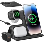 Chargeur Induction 3 en 1 Qi 18W Chargeur sans Fil pour iPhone 15/14/13/12/Pro/Max/Plus [2024 Dernier] Station de Charge Rapide pour Samsung S24/S23/S22/S21/S20, iWatch 2-9/AirPods,avec 18W Adaptateur