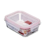 TATAY Boîte Alimentaire, de Verre, Hermétique, de 0.64 L, couvercle à pince, sans BPA, passe au micro-ondes, au four, au congélateur et au lave-vaisselle, Rouge. Mesure 13,7 x 17,9 x 6,3 cm