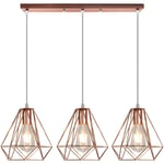 Ø20CM Plafonnier Rétro Or Rose Lustre Vintage 3 Lumières Lampes Suspendues Industrielles Suspension Luminaire Diamant Abat-Jour En Fer En Métal