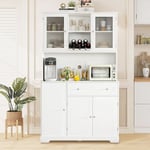 Buffet Cuisine Rangement, Armoire Cuisine avec Étagère à Vin, 5 Placards, 1 Grand Tiroirs, Meuble Cuisine Rangement avec Plan de Travail, 10540172