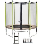 Trampoline de jardin 244 cm + filet de sécurité + échelle + kit d'ancrage  JUMPI Taupe/Vert 250