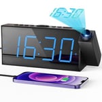 ROCAM Projection Alarm Clock, Digital Alarm Clock with USB Charge Port, Alarm Clock Projector for Bedroom with Dimmer, Loud Alarm Clock Bedside for Heavy Sleepers, Snooze