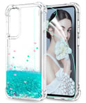 LeYi Coque pour Samsung Galaxy S23 FE 5G avec Verre Trempé [Lot de 1], Fille Liquide Paillette Transparente Silicone Gel TPU Antichoc Kawaii Etui Housse pour Galaxy S23 FE Turquoise