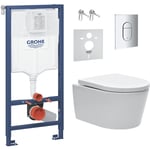 Pack wc bâti support Solido 113cm + Cuvette sat rimless fixations invisibles + Abattant softclose + Plaque chrome (arenasatfs) - Grohe