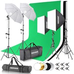 NEEWER Kit d'éclairage pour Photographie avec arrière-Plan, Support de Fond de 8,5 x 10 m, 5700 K, 800 W, équivalent 24 W, Abat-Jour LED 24 W, lumière Continue, réflecteur de lumière de 60 cm,