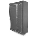 PrimeMatik - Armoire de Rangement en Tissu 110 x 45 x 175 cm Gris Double avec Porte Rouleau