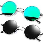 KANASTAL Lunettes de Soleil Ronde pour Homme et Femme Rétro Classique Hippie Lunette Polarisée Steampunk UV400 Vert Noir