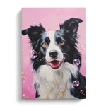 Border Collie Bubble Gum Painting Canvas Print for Living Room Bedroom Home Office Décor, Wall Art Picture Ready to Hang, 30x20 Inch (76x50 cm)