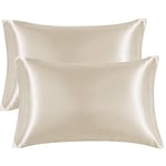 EHEYCIGA Satin Pillow Cases 2 Pack Beige, Silky Pillowcases for hair and skin with Envelope Closure, Standard Size, 50x75 cm