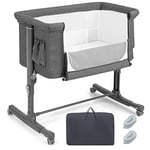 Generisch Lit bébé 3 en 1, berceau et lit de voyage, lit d'appoint réglable en hauteur à 5 niveaux, inclinaison à 10 °, lit d'enfant avec matelas, sac de transport, landau pour bébé jusqu'à 9 kg (gris