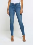 River Island Molly Mid Rise Super Skinny Fit Jeans - Blue, Blue, Size 10, Inside Leg Short, Women